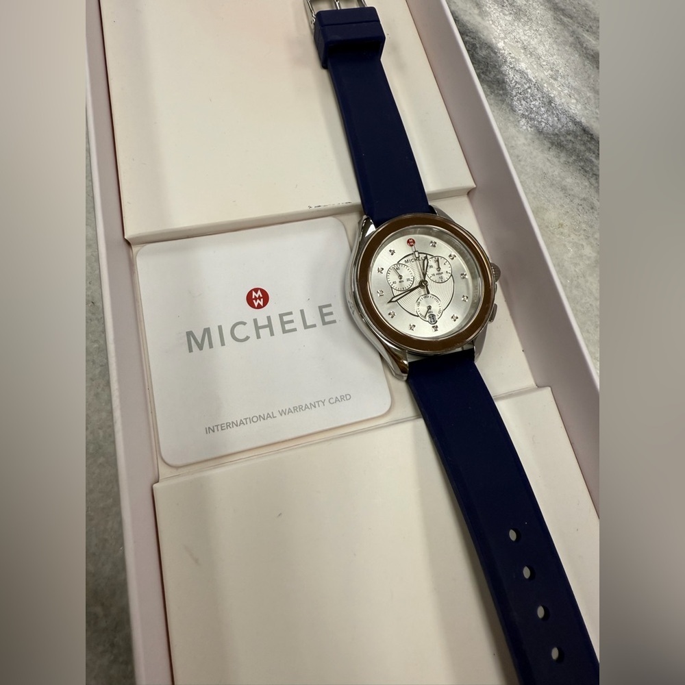 Michele Navy Blue Watch with Silver Accents NWT